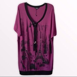 NWOT - Jinying V-Neck Eiffel Tower Blouse with Raglan Sleeves